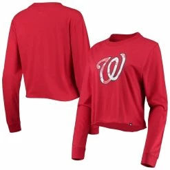 Buy ⭐ Women's New Era Red Washington Nationals Baby Jersey Cropped Long Sleeve T-Shirt 😉 -women‘s clothing store unnamed file 1010