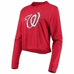 Buy ⭐ Women's New Era Red Washington Nationals Baby Jersey Cropped Long Sleeve T-Shirt 😉 -women‘s clothing store unnamed file 1011