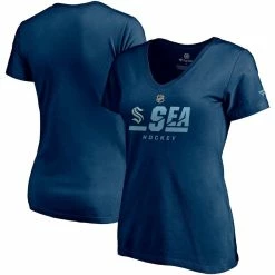 New 💯 Women's Fanatics Branded Navy Seattle Kraken Authentic Pro Secondary Logo V-Neck T-Shirt 😉 -women‘s clothing store unnamed file 1026
