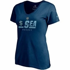New 💯 Women's Fanatics Branded Navy Seattle Kraken Authentic Pro Secondary Logo V-Neck T-Shirt 😉 -women‘s clothing store unnamed file 1027