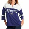 New ✨ Women's G-III 4Her By Carl Banks Purple/White Baltimore Ravens Double Team 3/4-Sleeve Lace-Up T-Shirt ✨ -women‘s clothing store unnamed file 1035