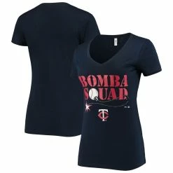 Promo ⭐ BreakingT 👩 Women's Navy Minnesota Twins Hometown V-Neck T-Shirt 🤩