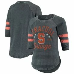 Deals ⌛ Women's Pressbox Navy/Orange Syracuse Orange Jade Vintage Washed 3/4-Sleeve Jersey T-Shirt 🔥