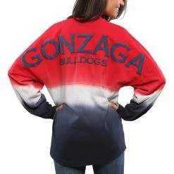 Best Sale 🎁 Women's Red Gonzaga Bulldogs Ombre Long Sleeve Dip-Dyed Spirit Jersey 🔔