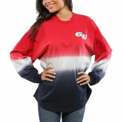 Best Sale 🎁 Women's Red Gonzaga Bulldogs Ombre Long Sleeve Dip-Dyed Spirit Jersey 🔔 -women‘s clothing store unnamed file 1048