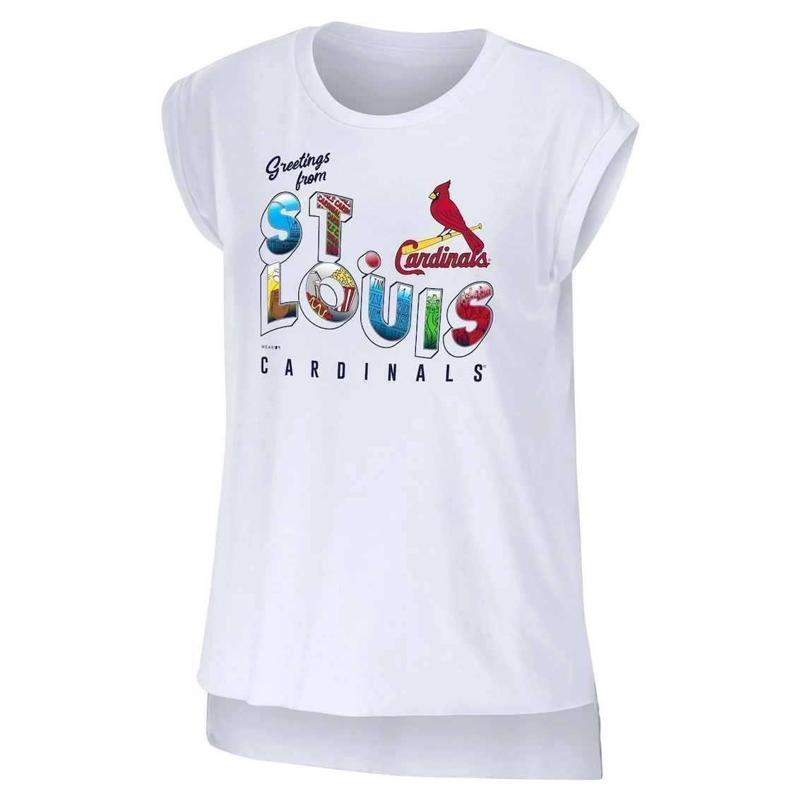 New π Women's WEAR By Erin Andrews White St. Louis Cardinals Greetings From T-Shirt π 5 New π Women's WEAR By Erin Andrews White St. Louis Cardinals Greetings From T-Shirt π - Image 3