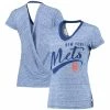 New ❤️ Women's Touch Royal New York Mets Hail Mary V-Neck Back Wrap T-Shirt ✔️