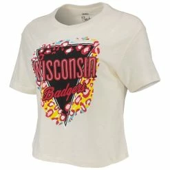 Buy ❤️ Women's Pressbox Cream Wisconsin Badgers Taylor Animal Print Cropped T-Shirt 🎁 -women‘s clothing store unnamed file 1084