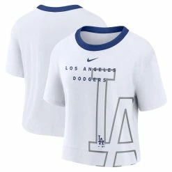 Promo ✨ Women's Nike White/Royal Los Angeles Dodgers Team First High Hip Boxy T-Shirt 🔥