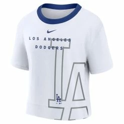 Promo ✨ Women's Nike White/Royal Los Angeles Dodgers Team First High Hip Boxy T-Shirt 🔥 -women‘s clothing store unnamed file 1095