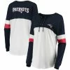 Flash Sale 🥰 Women's New Era Navy/White New England Patriots Athletic Varsity Lace-Up Long Sleeve T-Shirt 🎉 -women‘s clothing store unnamed file 1109