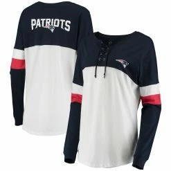 Flash Sale 🥰 Women's New Era Navy/White New England Patriots Athletic Varsity Lace-Up Long Sleeve T-Shirt 🎉 -women‘s clothing store unnamed file 1110