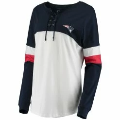 Flash Sale 🥰 Women's New Era Navy/White New England Patriots Athletic Varsity Lace-Up Long Sleeve T-Shirt 🎉 -women‘s clothing store unnamed file 1111