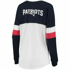 Flash Sale 🥰 Women's New Era Navy/White New England Patriots Athletic Varsity Lace-Up Long Sleeve T-Shirt 🎉 -women‘s clothing store unnamed file 1112