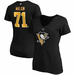 Top 10 🌟 Women's Fanatics Branded Evgeni Malkin Black Pittsburgh Penguins Authentic Stack Name & Number V-Neck T-Shirt 🔥