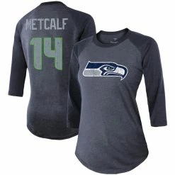 Promo ⭐ Majestic Threads 👩 Women's Fanatics Branded DK Metcalf College Navy Seattle Seahawks Team Player Name & Number Tri-Blend Raglan 3/4-Sleeve T-Shirt 😀