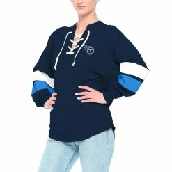 Best Pirce 👍 Women's Fanatics Branded Navy Tennessee Titans Spirit Jersey Lace-Up V-Neck Long Sleeve T-Shirt 😉 -women‘s clothing store unnamed file 1139