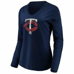 Outlet ✨ Women's Fanatics Branded Navy Minnesota Twins Core Team Long Sleeve V-Neck T-Shirt 🔔 -women‘s clothing store unnamed file 1144