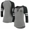 Promo 🤩 Women's New Era Heathered Gray New Orleans Saints Throwback Raglan 3/4-Sleeve Lace-Up T-Shirt ⭐ -women‘s clothing store unnamed file 1154