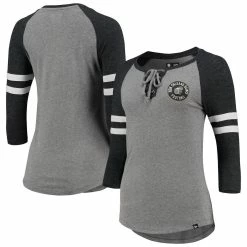 Promo 🤩 Women's New Era Heathered Gray New Orleans Saints Throwback Raglan 3/4-Sleeve Lace-Up T-Shirt ⭐ -women‘s clothing store unnamed file 1155