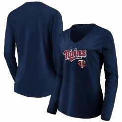 New 🤩 Women's Fanatics Branded Navy Minnesota Twins Core Team Lockup Long Sleeve V-Neck T-Shirt ❤️ -women‘s clothing store unnamed file 1165