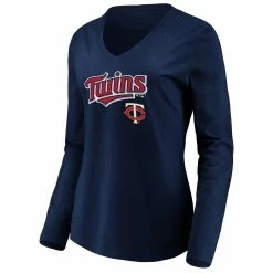 New 🤩 Women's Fanatics Branded Navy Minnesota Twins Core Team Lockup Long Sleeve V-Neck T-Shirt ❤️ -women‘s clothing store unnamed file 1166