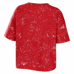 Coupon 🎉 Women's WEAR By Erin Andrews Red Wisconsin Badgers Bleach Wash Splatter Notch Neck T-Shirt ✨ -women‘s clothing store unnamed file 1171