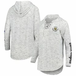 Best reviews of ❤️ Women's Pressbox Gray Army Black Knights Space Dye Lace-Up V-Neck Raglan Long Sleeve T-Shirt 🥰