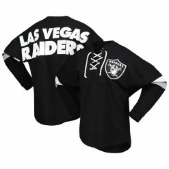 Cheap 😍 Women's Fanatics Branded Black Las Vegas Raiders Spirit Jersey Lace-Up V-Neck Long Sleeve T-Shirt 🔔