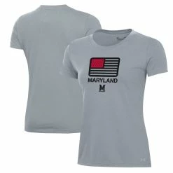 New 🤩 Women's Under Armour Heathered Gray Maryland Terrapins Freedom Performance T-Shirt 🤩