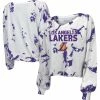 Coupon 🥰 Women's Majestic Threads White Los Angeles Lakers Aquarius Tie-Dye Cropped V-Neck Long Sleeve T-Shirt ✨ -women‘s clothing store unnamed file 1252