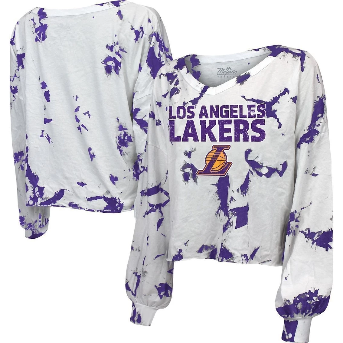 Coupon 🥰 Women's Majestic Threads White Los Angeles Lakers Aquarius Tie-Dye Cropped V-Neck Long Sleeve T-Shirt ✨ 3 Coupon 🥰 Women's Majestic Threads White Los Angeles Lakers Aquarius Tie-Dye Cropped V-Neck Long Sleeve T-Shirt ✨