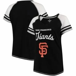 Cheapest 🔥 Women's Soft As A Grape Black San Francisco Giants Plus Sizes Three Out Color Blocked Raglan Sleeve T-Shirt 🥰