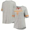 Promo ⌛ Profile 👩 Women's Heathered Gray Tennessee Volunteers Plus Size Lace-Up V-Neck T-Shirt 👍 -women‘s clothing store unnamed file 1309