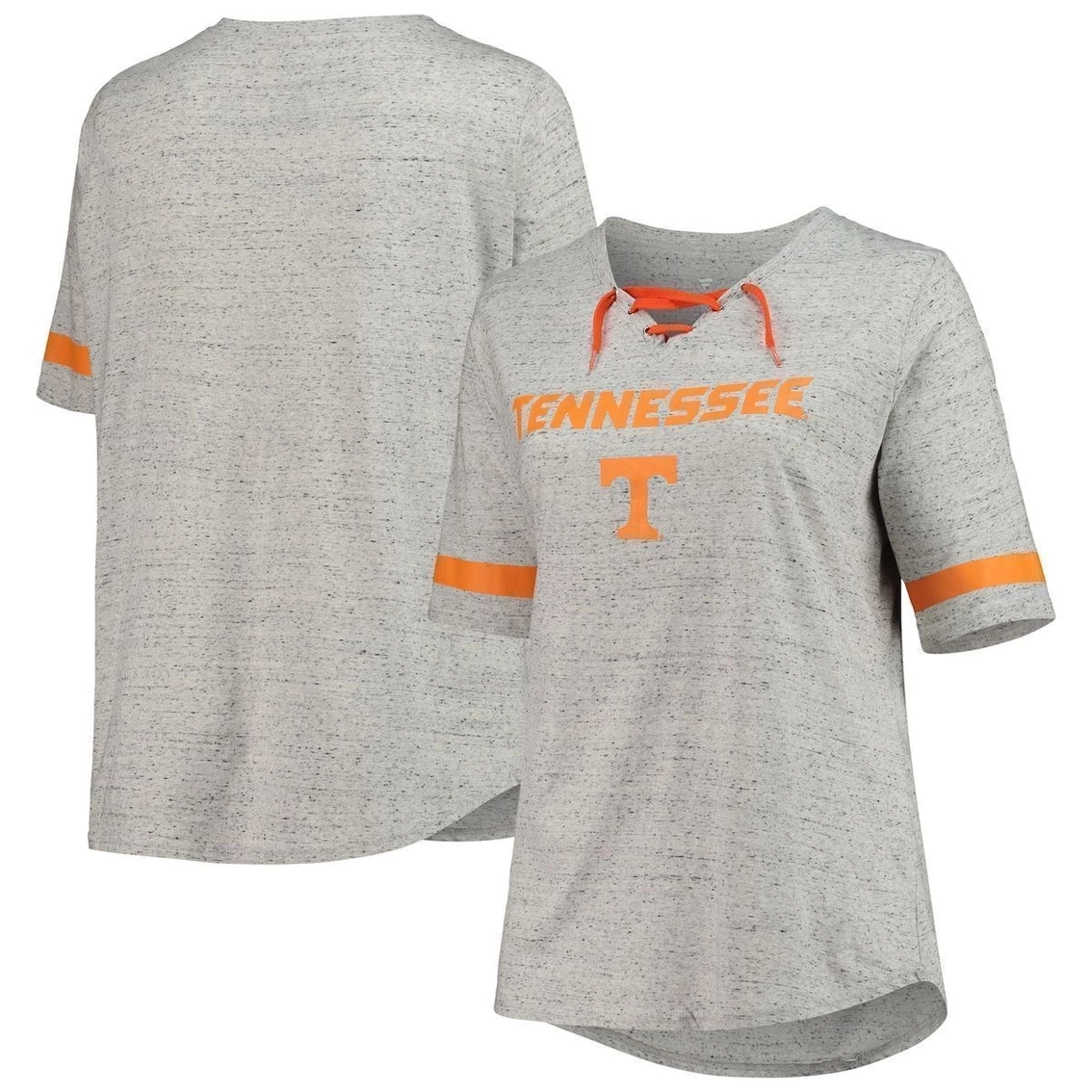Promo β Profile π© Women's Heathered Gray Tennessee Volunteers Plus Size Lace-Up V-Neck T-Shirt π 4 Promo β Profile π© Women's Heathered Gray Tennessee Volunteers Plus Size Lace-Up V-Neck T-Shirt π - Image 2