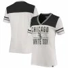 Hot Sale 🔔 Women's New Era White/Heathered Black Chicago White Sox Colorblock V-Neck T-Shirt 😉 -women‘s clothing store unnamed file 1325