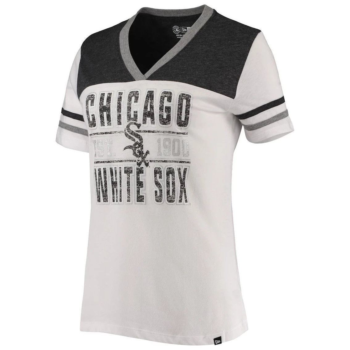 Hot Sale π Women's New Era White/Heathered Black Chicago White Sox Colorblock V-Neck T-Shirt π 5 Hot Sale π Women's New Era White/Heathered Black Chicago White Sox Colorblock V-Neck T-Shirt π - Image 3