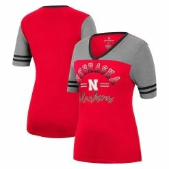 Buy 👍 Women's Colosseum Scarlet/Heathered Gray Nebraska Huskers There You Are V-Neck T-Shirt ⌛ -women‘s clothing store unnamed file 1346