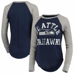 Best Sale ✨ Women's Touch Navy Seattle Seahawks Waffle Raglan Long Sleeve T-Shirt 🔥