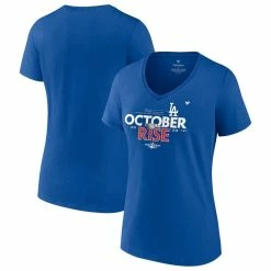 Flash Sale 👏 Women's Fanatics Branded Royal Los Angeles Dodgers 2022 Postseason Locker Room V-Neck T-Shirt 🌟 -women‘s clothing store unnamed file 1366