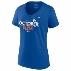 Flash Sale 👏 Women's Fanatics Branded Royal Los Angeles Dodgers 2022 Postseason Locker Room V-Neck T-Shirt 🌟 -women‘s clothing store unnamed file 1367