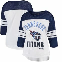 Coupon ✔️ Women's G-III 4Her By Carl Banks White/Navy Tennessee Titans First Team Three-Quarter Sleeve Mesh T-Shirt 🎁