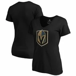 Flash Sale ❤️ Women's Fanatics Branded Black Vegas Golden Knights Primary Logo V-Neck T-Shirt 🎁 -women‘s clothing store unnamed file 1406