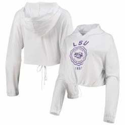 New 😉 Summit Sportswear 👩 Women's White LSU Tigers Poppy Cinched Cropped Hoodie Long Sleeve T-Shirt 👏 -women‘s clothing store unnamed file 1414