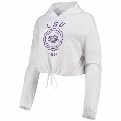 New 😉 Summit Sportswear 👩 Women's White LSU Tigers Poppy Cinched Cropped Hoodie Long Sleeve T-Shirt 👏 -women‘s clothing store unnamed file 1415