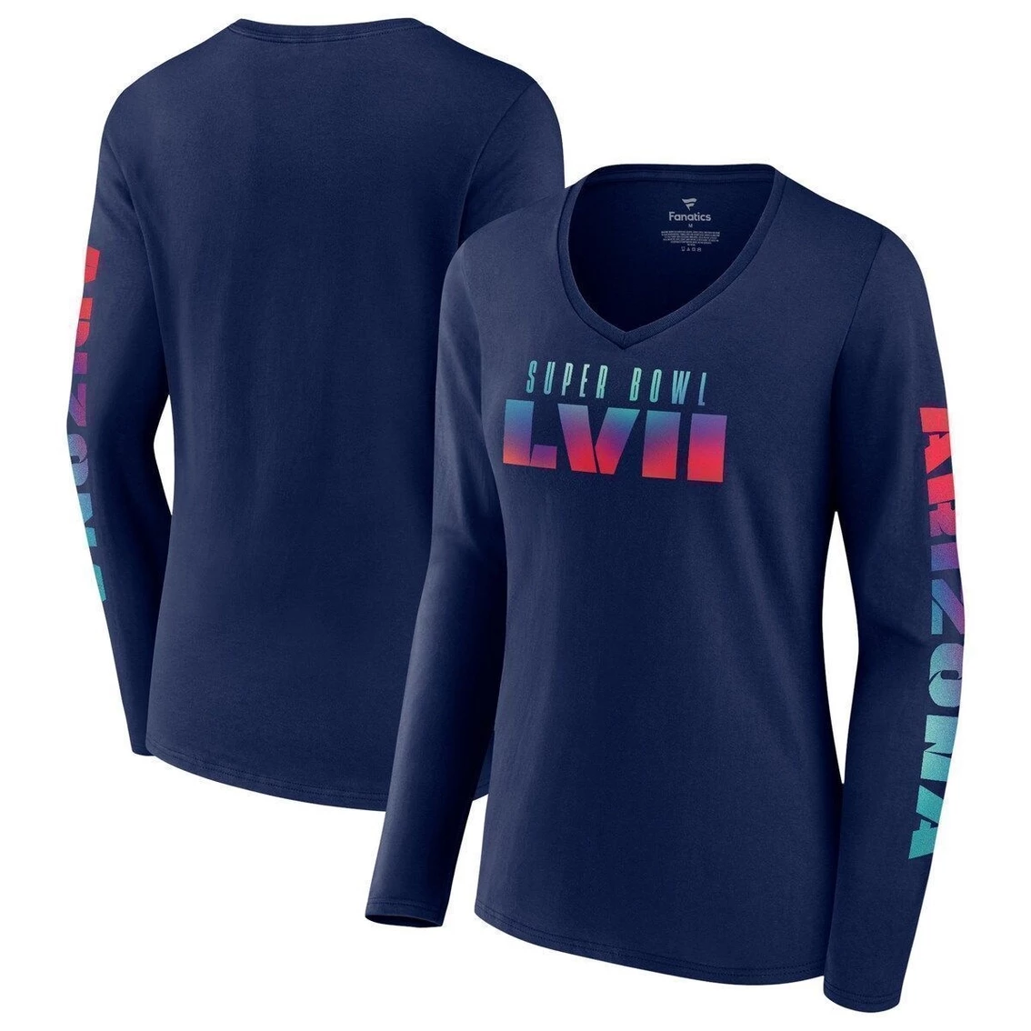 Discount π Women's Fanatics Branded Navy Super Bowl LVII Gradient Logo Long Sleeve V-Neck T-Shirt π 4 Discount π Women's Fanatics Branded Navy Super Bowl LVII Gradient Logo Long Sleeve V-Neck T-Shirt π - Image 2