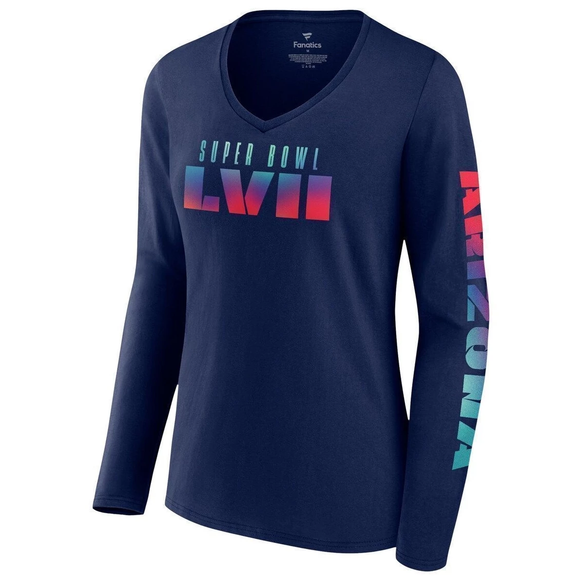 Discount π Women's Fanatics Branded Navy Super Bowl LVII Gradient Logo Long Sleeve V-Neck T-Shirt π 5 Discount π Women's Fanatics Branded Navy Super Bowl LVII Gradient Logo Long Sleeve V-Neck T-Shirt π - Image 3
