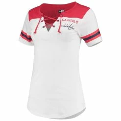 New 🥰 Women's 5th & Ocean By New Era White Washington Capitals Stripes Lace-Up T-Shirt ⌛ -women‘s clothing store unnamed file 1439