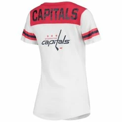 New 🥰 Women's 5th & Ocean By New Era White Washington Capitals Stripes Lace-Up T-Shirt ⌛ -women‘s clothing store unnamed file 1440