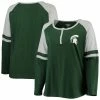 Discount 🤩 Profile 👩 Women's Green/Heathered Gray Michigan State Spartans Plus Size Henley Raglan Long Sleeve T-Shirt 😀 -women‘s clothing store unnamed file 1459